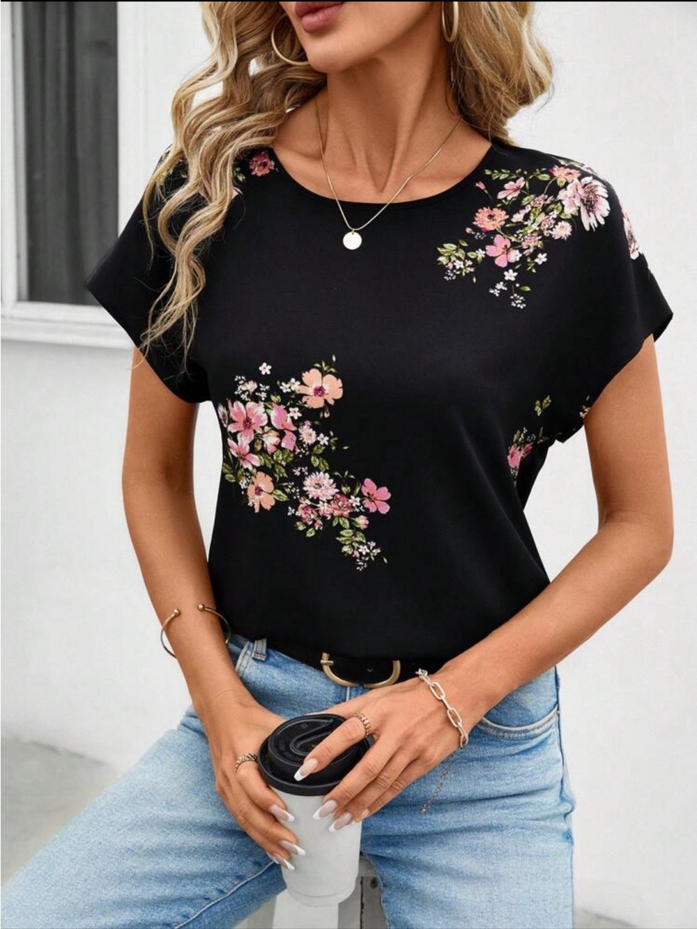Floral Print Black Women’s Tee